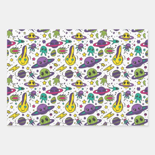 Feuille De Papier Cadeau Cool garçons amoureux de l'espace soirée carrelée (Devant 2)