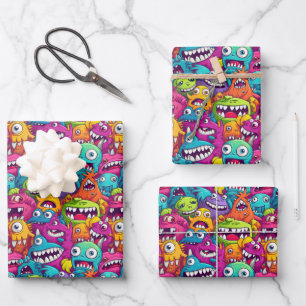 Feuille De Papier Cadeau Cool monstre fête enfants unisex