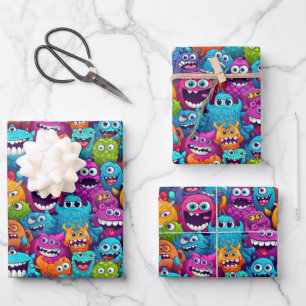 Feuille De Papier Cadeau Cool monstre fête enfants unisex
