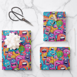 Feuille De Papier Cadeau Cool monstre fête enfants unisex
