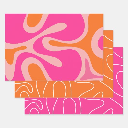 Feuille De Papier Cadeau Cool Motifs Abstraits modernes en rose chaud et or (Lot)