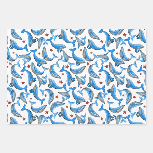 Feuille De Papier Cadeau Cool plage baleine carrelée motif (Devant)
