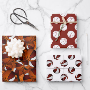 Feuille De Papier Cadeau coordination set maroon blanc motifs de basketball