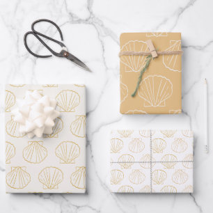 Feuille De Papier Cadeau Coque marine de plage chic or coquillage