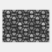 Feuille De Papier Cadeau Coques Art Déco Argent sur Noir (Devant)