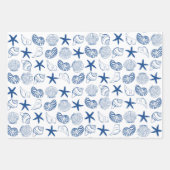 Feuille De Papier Cadeau Coques et rayures marines bleues et blanches (Devant 2)