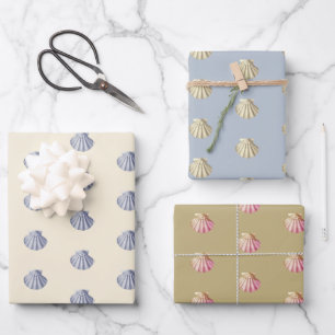 Feuille De Papier Cadeau Coques Vintage bleu beige rose