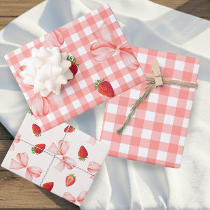 Feuille De Papier Cadeau Coquette Berry Premier Anniversaire Rouge Gingham