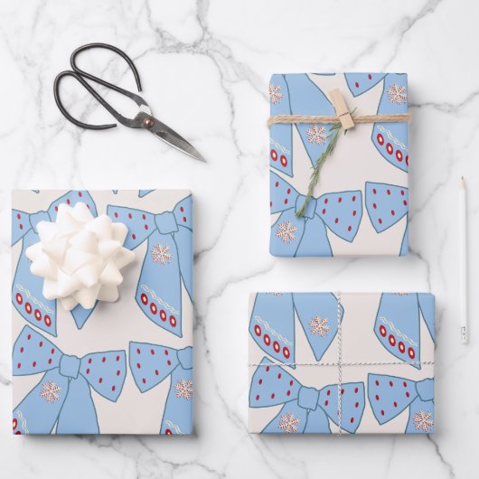 Feuille De Papier Cadeau Coquette Bows Bleus (Recto)