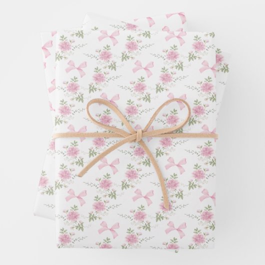 Feuille De Papier Cadeau Coquette Toile De Jouy Pink Bow (En situation)