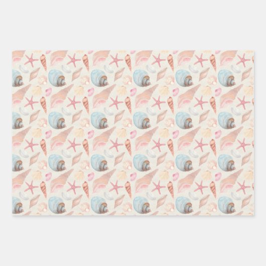 Feuille De Papier Cadeau Coquillages Et Cônes Jeu De 3 (Devant 3)