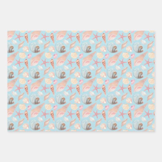 Feuille De Papier Cadeau Coquillages Et Cônes Jeu De 3 (Devant)