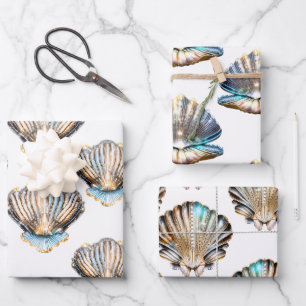 Feuille De Papier Cadeau Coquillages Iridescente coque plage motif sans sou