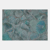 Feuille De Papier Cadeau Coquillages Ocean Beach Gris Turquoise Métal (Devant)