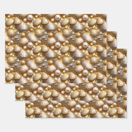 Feuille De Papier Cadeau Coquillages perles d'or perle luster coquille de p (Lot)