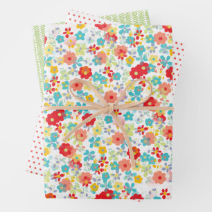 Feuille De Papier Cadeau Corail mignon Rouge rose Aqua bleu Floral Art Moti