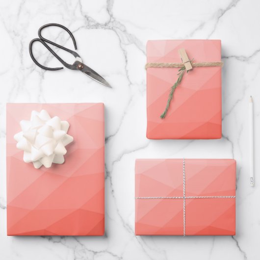 Feuille De Papier Cadeau Corail rose maillage géométrique ombre motif (Recto)