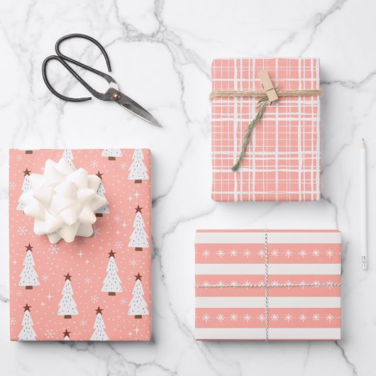 Feuille De Papier Cadeau Coral rose Noël Festivals Boho tendance (Recto)