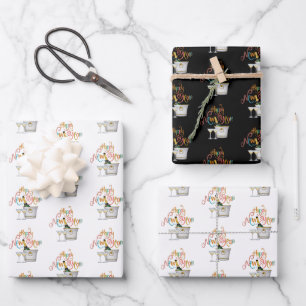 Feuille De Papier Cadeau Coral Turquoise Gold Parties scintillant Bonne ann