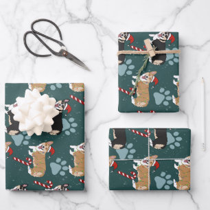 Feuille De Papier Cadeau Corgi de Noël