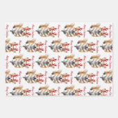 Feuille De Papier Cadeau Corgi de Noël avec bois de rennes (Devant)