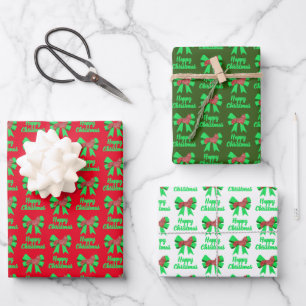 Feuille De Papier Cadeau Corgi Welsh Christmas Dog & Green Bow 3 Coloris