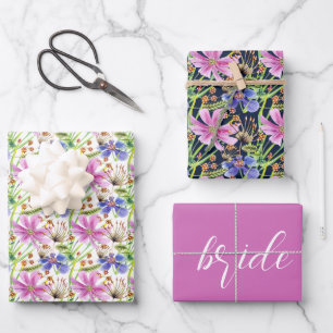 Feuille De Papier Cadeau Cosmos Rose et Bleu Mariage 