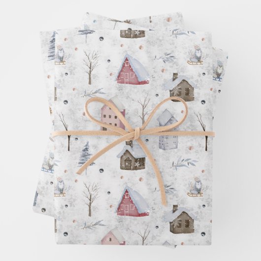 Feuille De Papier Cadeau Cosy Home Rose/Turquoise Twig & Pinecone ID985 (En situation)