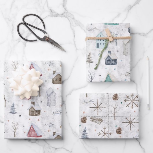 Feuille De Papier Cadeau Cosy Home Rose/Turquoise Twig & Pinecone ID985 (Recto)