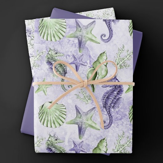 Feuille De Papier Cadeau Côté Chic | Amusant Violet et Vert Sous l'Océan