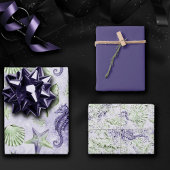 Feuille De Papier Cadeau Côté Chic | Amusant Violet et Vert Sous l'Océan