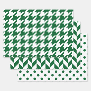 Feuille De Papier Cadeau Côte de chien, Chevron, Points Couleurs DIY Blanc