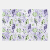 Feuille De Papier Cadeau Côté Plage Chic | Joli Violet et Vert Sous l'Océan (Devant)