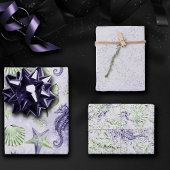 Feuille De Papier Cadeau Côté Plage Chic | Joli Violet et Vert Sous l'Océan
