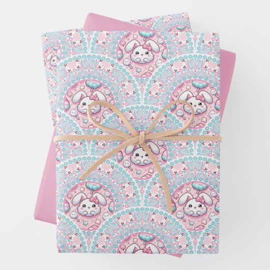 Feuille De Papier Cadeau Coton Candy Kawaii Bunny Mandala Art Déco Scallop (En situation)