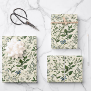 Feuille De Papier Cadeau Cottagecore Botanique Vert Mariage Fête d'annivers
