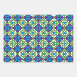 Feuille De Papier Cadeau Coucher de soleil bleu vert