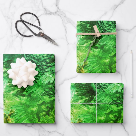 Feuille De Papier Cadeau Couches de cristaux verts (Recto)