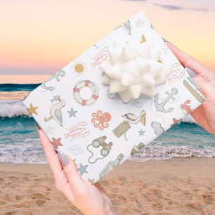 Feuille De Papier Cadeau Coucou c'est un Garçon Baby Shower Marin