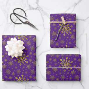 Feuille De Papier Cadeau Coucou de neige Jaune Mignonne de Noël Or sur la