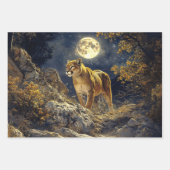 Feuille De Papier Cadeau Cougar in the Moonlight Wildlife Art Decoupage (Devant)