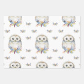 Feuille De Papier Cadeau Couleur beige et bleue de la chouette (Devant)