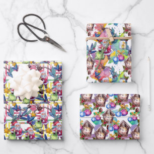 Feuille De Papier Cadeau Couleur d'eau Noël Père Noël Horloge Pastel