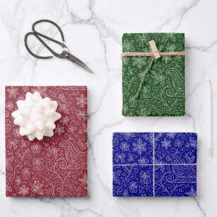 Feuille De Papier Cadeau Couleurs classiques Doodle Motif de Noël