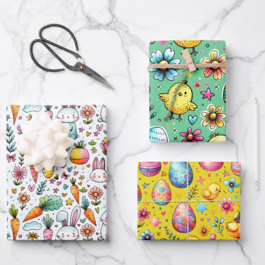 Feuille De Papier Cadeau Couleurs de Pâques (Recto)