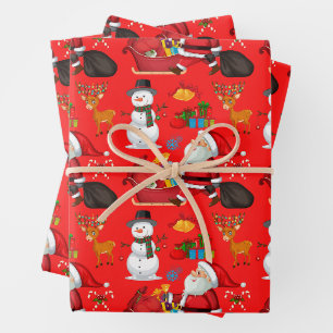 Feuille De Papier Cadeau Couleurs festives de Noël, Père Noël, Bonhomme de