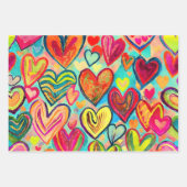 Feuille De Papier Cadeau Couleurs funky Coeur Motif Mix (Devant)