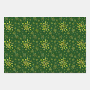 Feuille De Papier Cadeau Coupe de neige de Noël Jaune sur la Guerre Verte