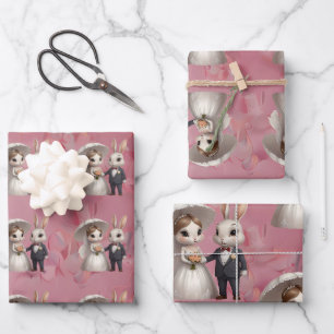 Feuille De Papier Cadeau Couple Bunny Mariage Mignonne tenant Les Mains
