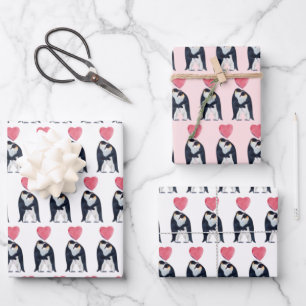Feuille De Papier Cadeau Couple Empereur Penguin Coeur Saint Valentin 